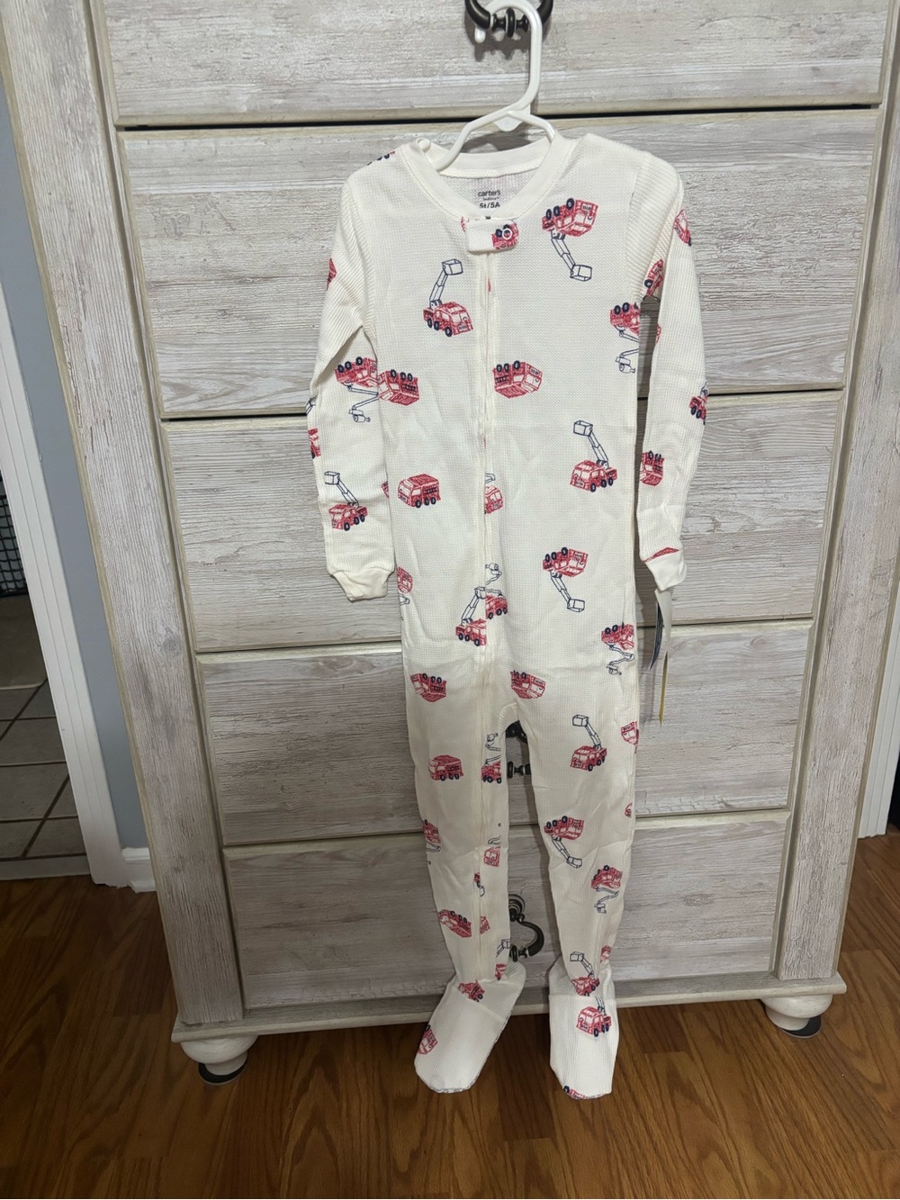 Carter's Cream Footed One-Piece with Red Fire Truck Print